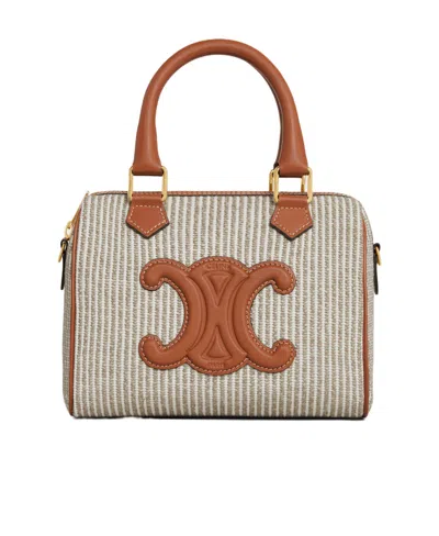 CELINE SMALL BOSTON CUIR TRIOMPHE IN STRIPED TEXTILE AND CALFSKIN