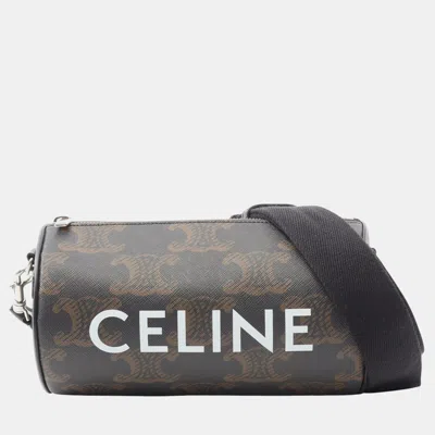 CELINE BROWN TRIOMPHE COATED CANVAS CYLINDER CROSSBODY