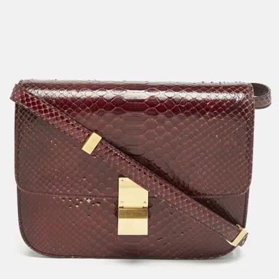 CELINE BURGUNDY PYTHON MEDIUM CLASSIC BOX SHOULDER BAG