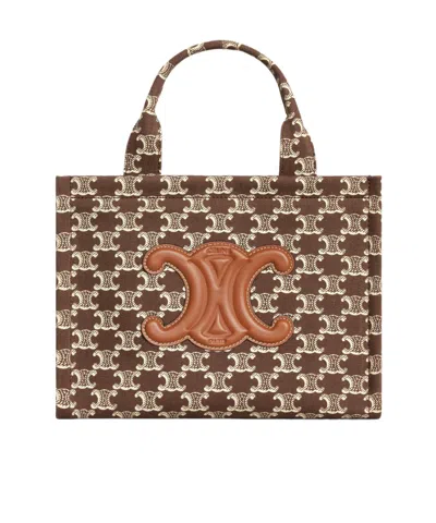 CELINE SMALL CABAS THAIS IN TEXTILE WITH TRIOMPHE CANVAS PRINT AND CALFSKIN