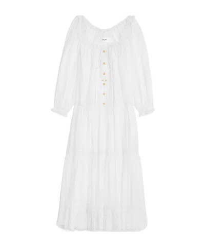 CELINE EMBROIDERED FOLK DRESS IN COTTON MUSLIN