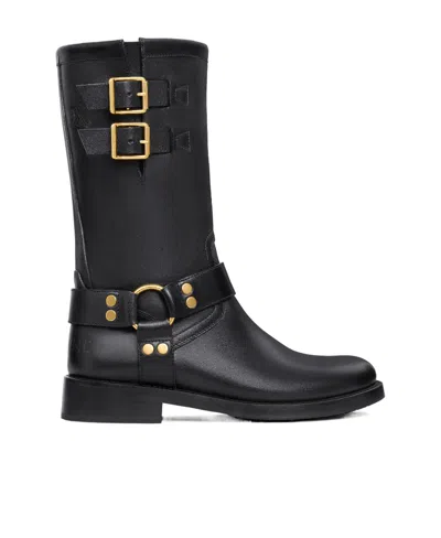CELINE CELINE BIKER MID BOOT WITH HARNESS IN CALFSKIN - VEGETAL TANNING