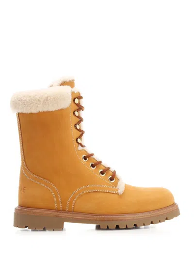 CELINE CELINE KURT LACE-UP MID BOOT IN NUBUCK CALFSKIN AND SHEARLING