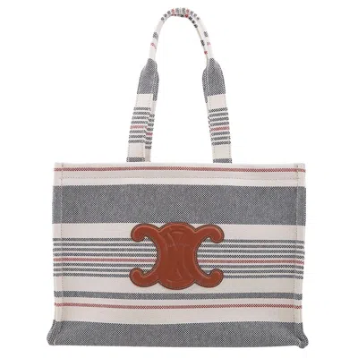 CELINE CELINE LARGE CABAS THAIS IN STRIPED TEXTILE AND CALFSKIN