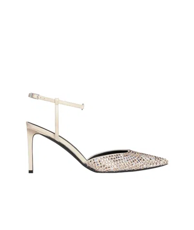 CELINE CELINE KITTEN STRAP PUMP IN SUEDE GOATSKIN WITH STRASS  LAMBSKIN