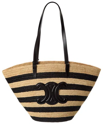 CELINE CELINE STRIPED COUFFIN RAFFIA & LEATHER TOTE