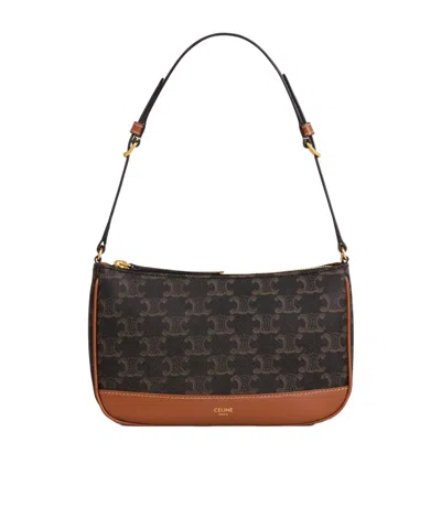 CELINE SHOULDER BAG IN TRIOMPHE CANVAS AND CALFSKIN