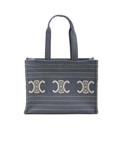 CELINE LARGE CABAS THAIS IN STRIPED TEXTILE WITH TRIOMPHE