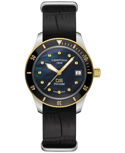 CERTINA WOMEN'S SWISS DS HERITAGE BLACK LEATHER STRAP WATCH 38MM
