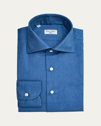CESARE ATTOLINI MEN'S COTTON HERRINGBONE SPREAD-COLLAR SPORT SHIRT