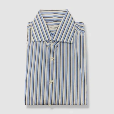 CESARE ATTOLINI NAPOLI $1000 CESARE ATTOLINI NAPOLI MEN'S BLUE STRIPED DRESS SHIRT SIZE 17 / 43