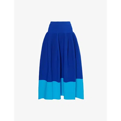 CFCL WOMENS BLUE-CYAN POTTERY RIBBED-WAISTBAND WOVEN MIDI SKIRT