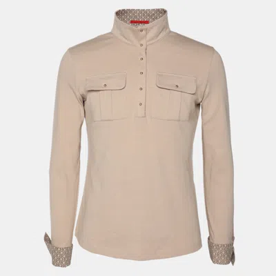 CH CAROLINA HERRERA BEIGE PIQUE COTTON LONG SLEEVE T-SHIRT M