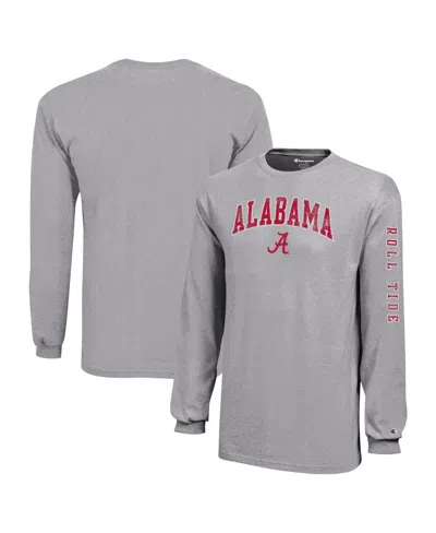 CHAMPION BIG BOYS AND GIRLS GRAY ALABAMA CRIMSON TIDE DISTRESSED ARCH OVER LOGO LONG SLEEVE T-SHIRT