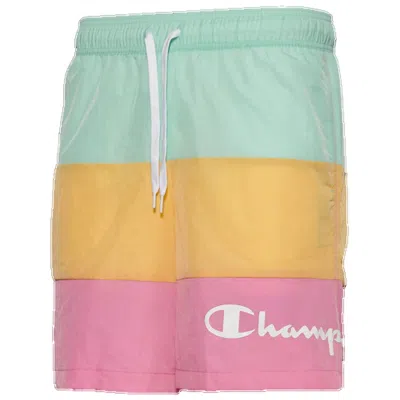 CHAMPION BLOCK BEACH SHORTS 8" IN MENS CLEAN MINT/ORANGE/PINK RIBBON