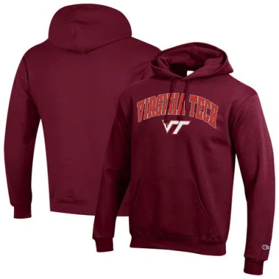 CHAMPION CHAMPION  MAROON VIRGINIA TECH HOKIES ARCHED LOGO FLEECE PULLOVER HOODIE