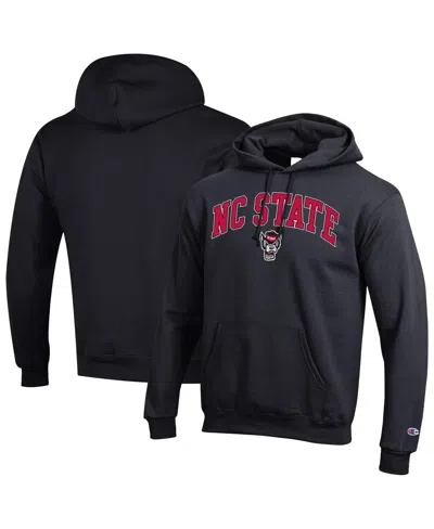 CHAMPION MEN'S BLACK NC STATE WOLFPACK ARCHED LOGO FLEECE PULLOVER HOODIE