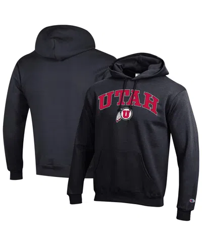 CHAMPION MEN'S BLACK UTAH UTES ARCH OVER LOGO PULLOVER HOODIE