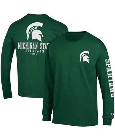 CHAMPION MEN'S CHAMPION GREEN MICHIGAN STATE SPARTANS TEAM STACK LONG SLEEVE T-SHIRT