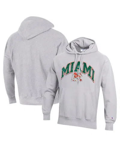 CHAMPION MEN'S GRAY MIAMI HURRICANES VAULT LATE NIGHT REVERSE WEAVE PULLOVER HOODIE