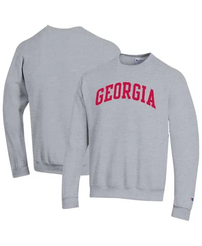 CHAMPION MEN'S HEATHER GRAY GEORGIA BULLDOGS BASIC ARCH FLEECE PULLOVER SWEATSHIRT