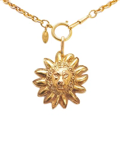 CHANEL 1970-1980 GOLD PLATED LEO LION SUN MEDALLION NECKLACE COSTUME NECKLACE
