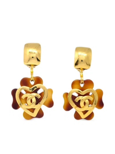 CHANEL 1995 CC CLOVER-MOTIF CLIP-ON EARRINGS