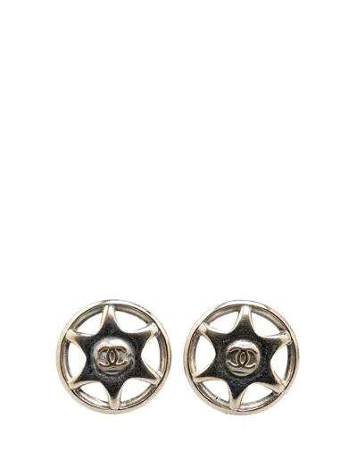 CHANEL 1997 SILVER ROUND STAR CLIP ON EARRINGS COSTUME EARRINGS