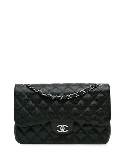 CHANEL 2010-2011 JUMBO CLASSIC CAVIAR DOUBLE FLAP SHOULDER BAG