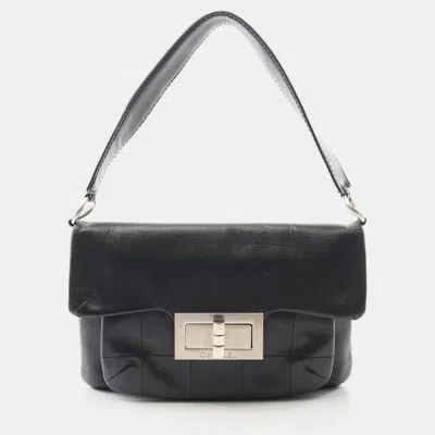 CHANEL 2.55 CHOCOLATE BAR SHOULDER HANDBAG LEATHER BLACK SHW