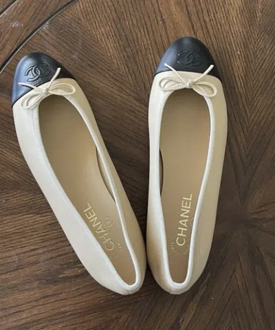 CHANEL CHANEL BEIGE LAMBSKIN CAP TOE BALLERINA FLATS CHOOSE YOUR SIZE