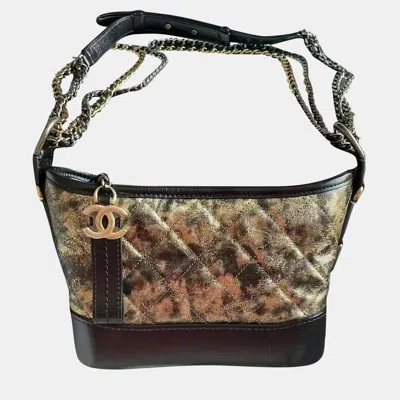 CHANEL BLACK & METALLIC LEATHER SMALL GABRIELLE HOBO BAG