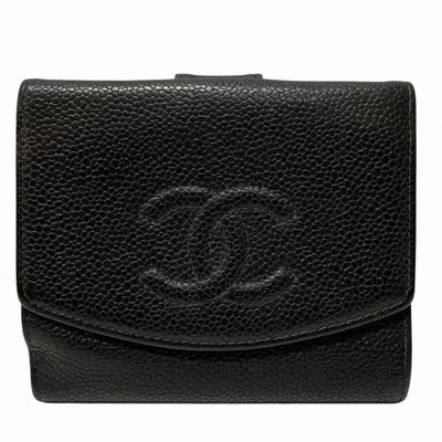 CHANEL CHANEL BLACK CAVIAR LEATHER WALLET (BI-FOLD) (PRE-OWNED)
