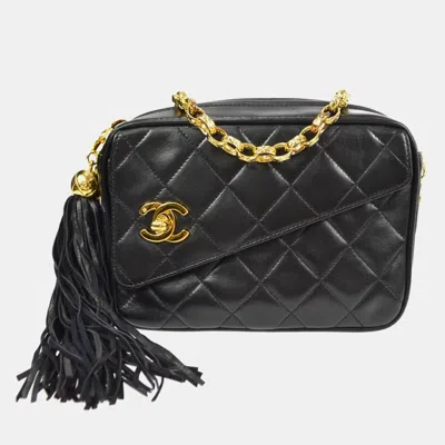 CHANEL BLACK LAMBSKIN FRINGE BIJOU CHAIN SHOULDER BAG