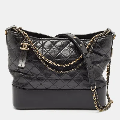 CHANEL BLACK QUILTED AGED LEATHER LARGE GABRIELLE HOBO