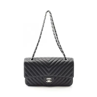 CHANEL CHANEL CHEVRON (V STITCH) BLACK GRAINED CALFSKIN SHOULDER BAG (PRE-OWNED)