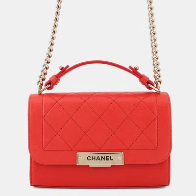 CHANEL CLIC LABEL 2-WAY BAG RED LEATHER