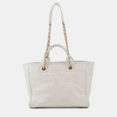 CHANEL DEAUVILLE LINE 2WAYBAG WHITE LEATHER SIZE MM