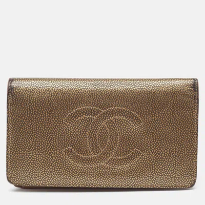 CHANEL GOLD LEATHER TIMELESS CC L YEN WALLET