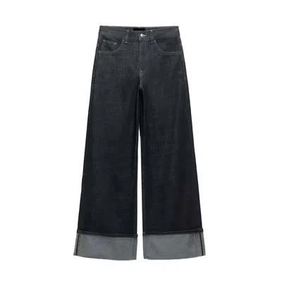 CHANEL JOAN ELKAYAM WOMEN'S BLUE DARK INDIGO FOLDER HEM JEANS