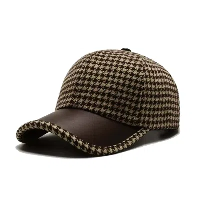 CHANEL JOAN ELKAYAM WOMEN'S SILVER CJE EMBELLISHED BROWN HOUNDSTOOTH CAP