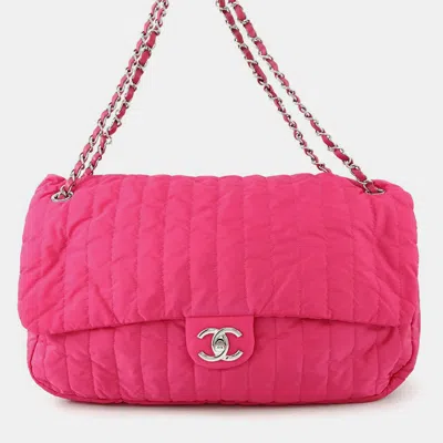 CHANEL MADEMOISELLE PINK NYLON LEATHER CHAIN SHOULDER BAG