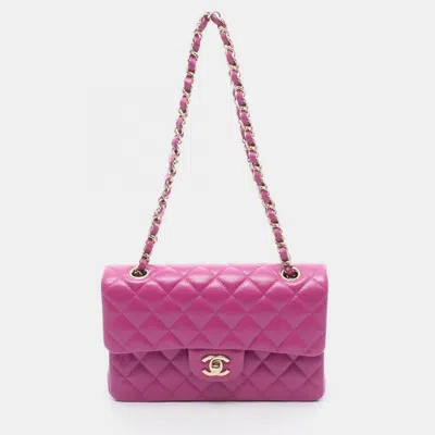 CHANEL MATELASSE DOUBLE FLAP CHAIN SHOULDER BAG CALFSKIN PINK GHW