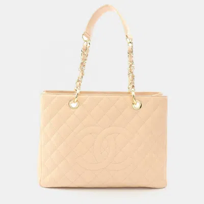 CHANEL MATELASSE GRAND SHOPPING GST CHAIN TOTE BAG A50995 LEATHER BEIGE GHW