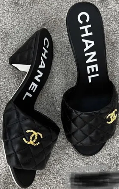 CHANEL CHANEL QUILTED BOOP MULE SANDALS CC LOGO, 37 & 41.5