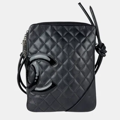 CHANEL CAMBON LIGNE BLACK LAMBSKIN SHOULDER BAG