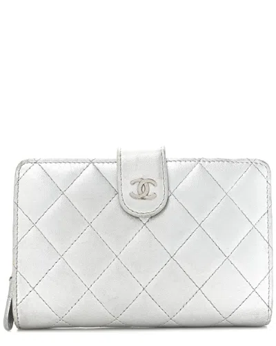 CHANEL CHANEL SILVER QUILTED LAMBSKIN LEATHER METALLIC ZIPPED POCKET WALLET  (AUTHENTIC PRE-OWNED)