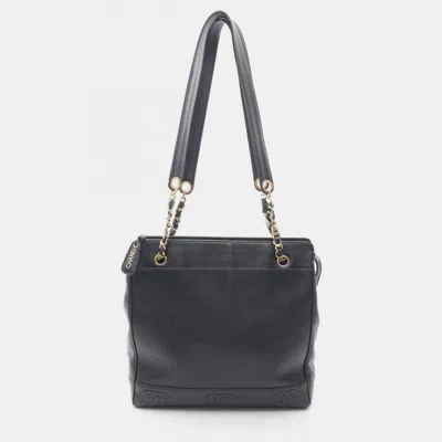 CHANEL TRIPLE COCO SHOULDER TOTE BAG CALFSKIN BLACK GHW CC