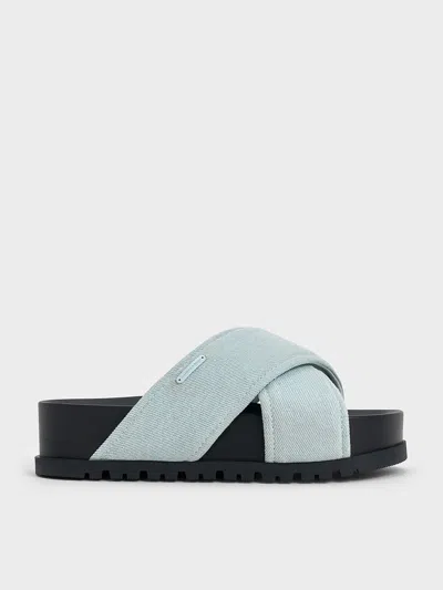 CHARLES & KEITH CHARLES & KEITH - DENIM CROSSOVER-STRAP FLATFORM SANDALS