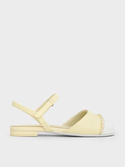CHARLES & KEITH CHARLES & KEITH - GIRLS' PEARL-EMBELLISHED CAP-TOE ANKLE-STRAP FLATS